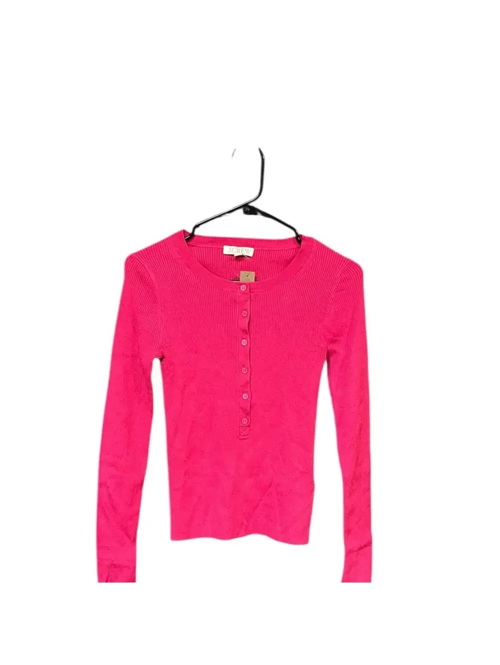 J.Crew Ribbed Henley Top Women’s Small Pink Long Sleeve Stretch Knit NWT